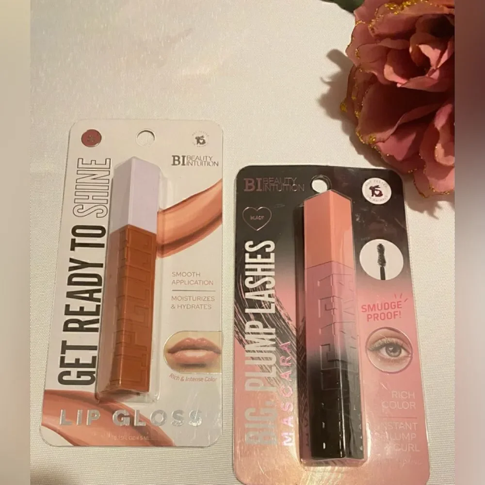 🛍️2 Beauty Intuition Rosy Nude Lip Gloss 💄 & Big Plump Lashes Mascara 💥
